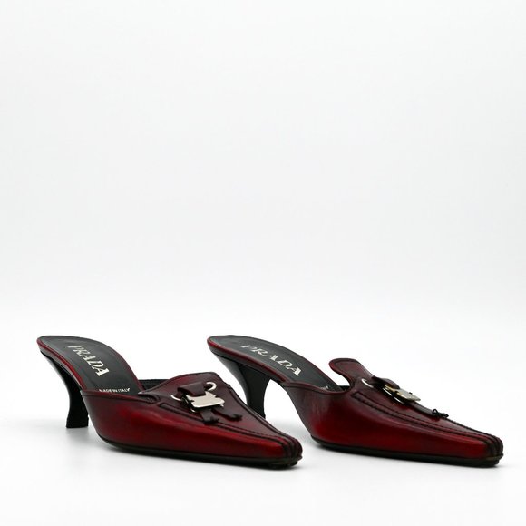 Prada Shoes - PRADA Kitten Heel Mules Tassel Square Pointed Toe EUC Vintage 36.5